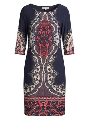 Sandra Darren Navy, Red and Cream Printed Midi Dress